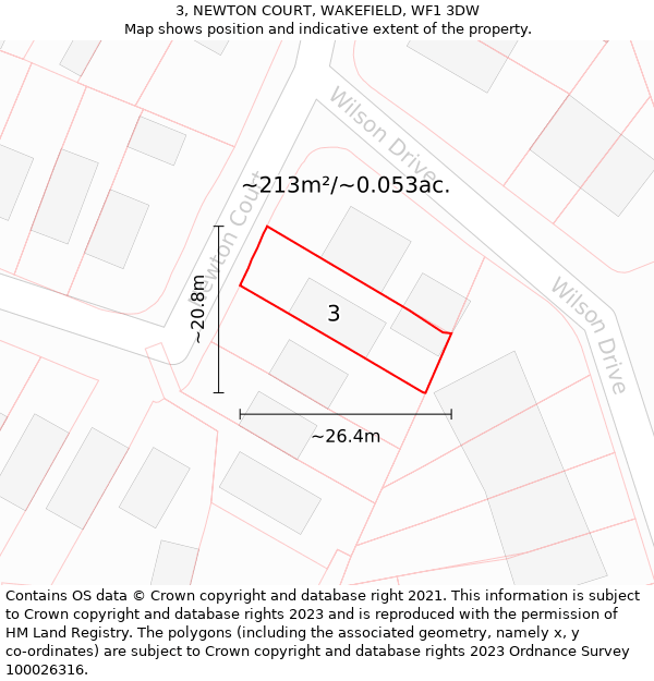 3, NEWTON COURT, WAKEFIELD, WF1 3DW: Plot and title map