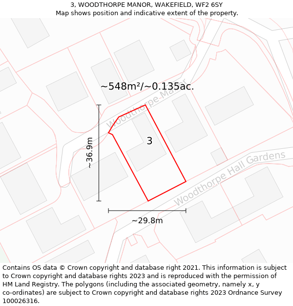 3, WOODTHORPE MANOR, WAKEFIELD, WF2 6SY: Plot and title map