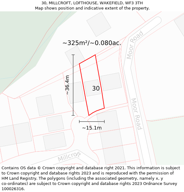 30, MILLCROFT, LOFTHOUSE, WAKEFIELD, WF3 3TH: Plot and title map