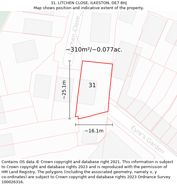 31, LITCHEN CLOSE, ILKESTON, DE7 8HJ: Plot and title map