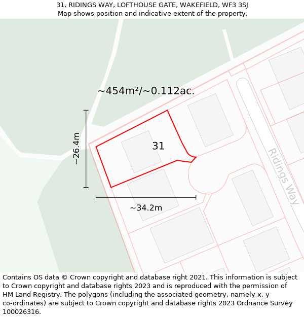 31, RIDINGS WAY, LOFTHOUSE GATE, WAKEFIELD, WF3 3SJ: Plot and title map