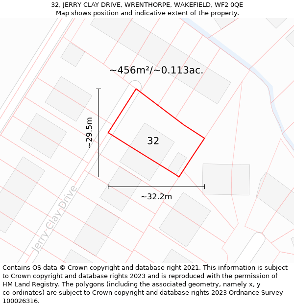 32, JERRY CLAY DRIVE, WRENTHORPE, WAKEFIELD, WF2 0QE: Plot and title map
