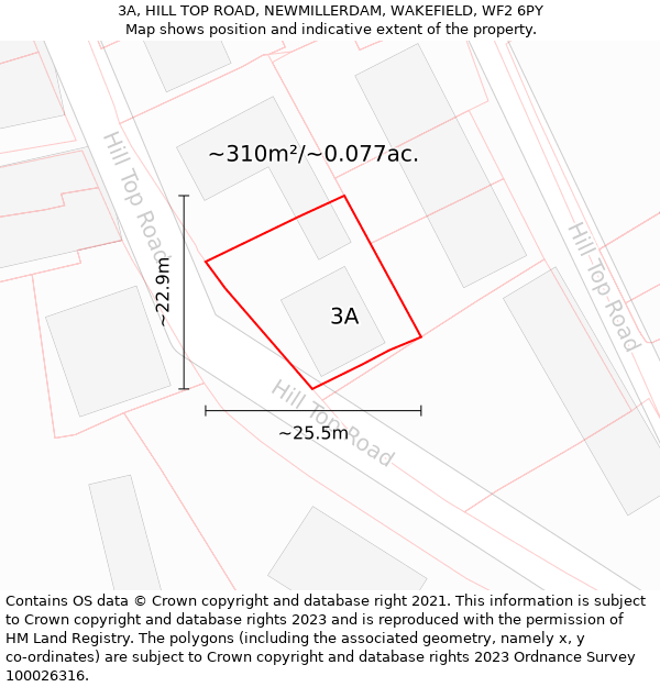 3A, HILL TOP ROAD, NEWMILLERDAM, WAKEFIELD, WF2 6PY: Plot and title map