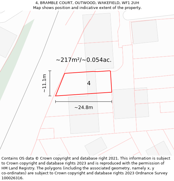 4, BRAMBLE COURT, OUTWOOD, WAKEFIELD, WF1 2UH: Plot and title map