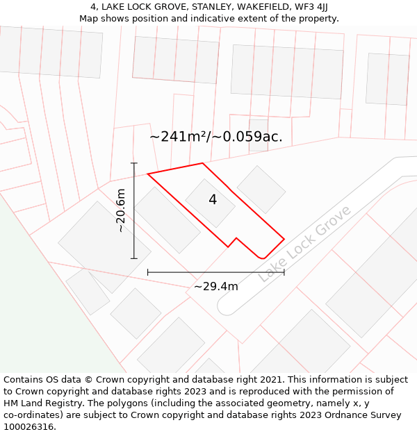 4, LAKE LOCK GROVE, STANLEY, WAKEFIELD, WF3 4JJ: Plot and title map