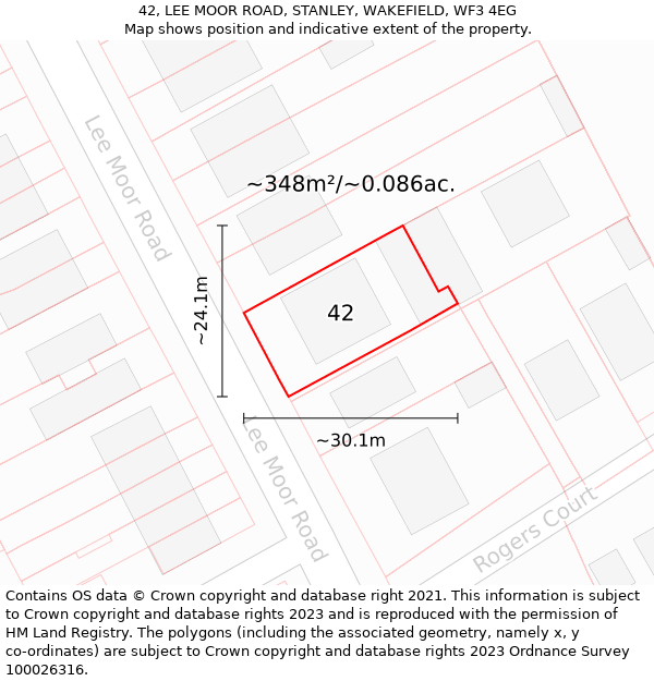 42, LEE MOOR ROAD, STANLEY, WAKEFIELD, WF3 4EG: Plot and title map