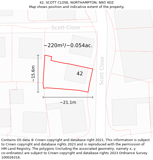 42, SCOTT CLOSE, NORTHAMPTON, NN5 4DZ: Plot and title map