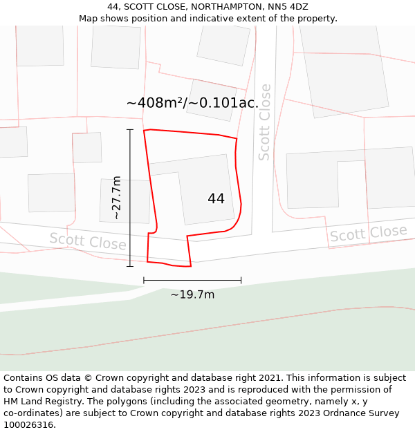 44, SCOTT CLOSE, NORTHAMPTON, NN5 4DZ: Plot and title map