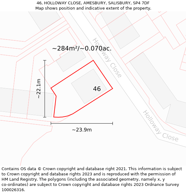 46, HOLLOWAY CLOSE, AMESBURY, SALISBURY, SP4 7DF: Plot and title map