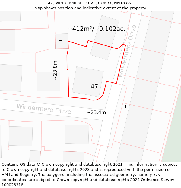 47, WINDERMERE DRIVE, CORBY, NN18 8ST: Plot and title map