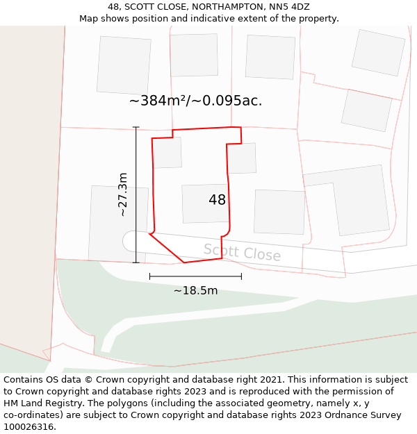 48, SCOTT CLOSE, NORTHAMPTON, NN5 4DZ: Plot and title map