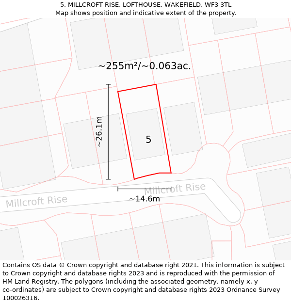 5, MILLCROFT RISE, LOFTHOUSE, WAKEFIELD, WF3 3TL: Plot and title map