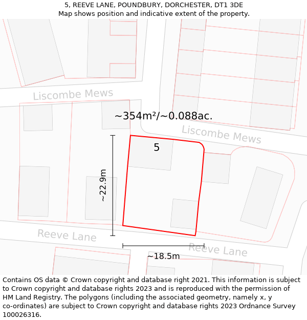 5, REEVE LANE, POUNDBURY, DORCHESTER, DT1 3DE: Plot and title map