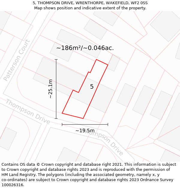 5, THOMPSON DRIVE, WRENTHORPE, WAKEFIELD, WF2 0SS: Plot and title map