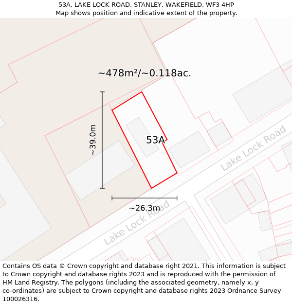 53A, LAKE LOCK ROAD, STANLEY, WAKEFIELD, WF3 4HP: Plot and title map