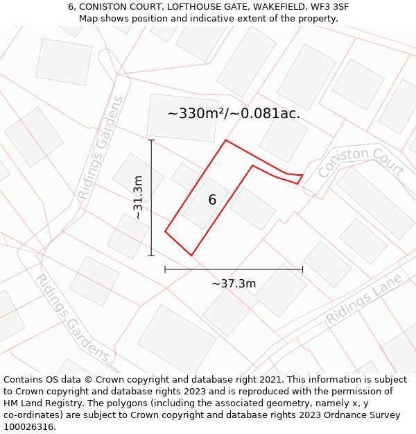 6, CONISTON COURT, LOFTHOUSE GATE, WAKEFIELD, WF3 3SF: Plot and title map