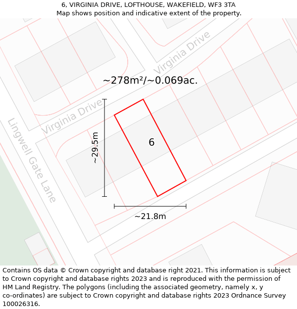 6, VIRGINIA DRIVE, LOFTHOUSE, WAKEFIELD, WF3 3TA: Plot and title map