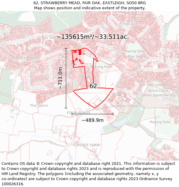 62, STRAWBERRY MEAD, FAIR OAK, EASTLEIGH, SO50 8RG: Plot and title map