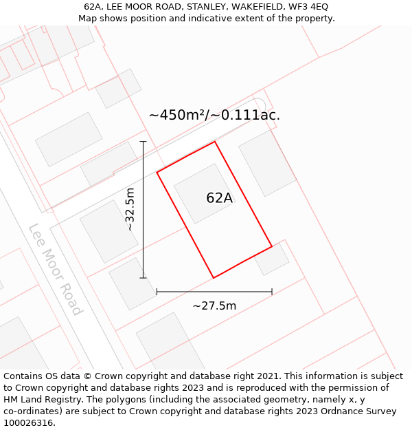 62A, LEE MOOR ROAD, STANLEY, WAKEFIELD, WF3 4EQ: Plot and title map