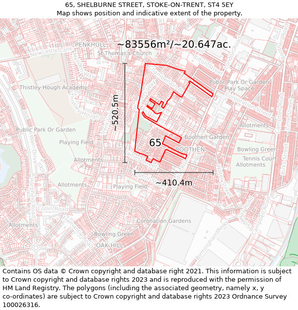 65, SHELBURNE STREET, STOKE-ON-TRENT, ST4 5EY: Plot and title map