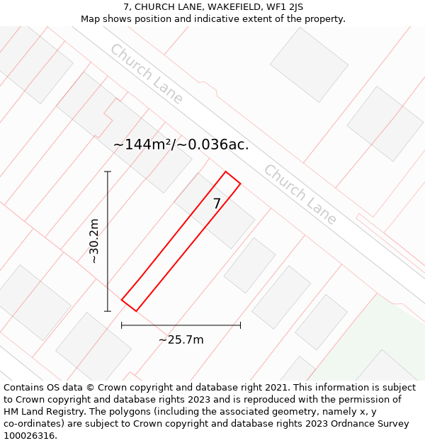 7, CHURCH LANE, WAKEFIELD, WF1 2JS: Plot and title map