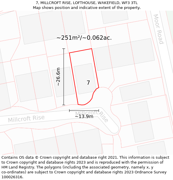 7, MILLCROFT RISE, LOFTHOUSE, WAKEFIELD, WF3 3TL: Plot and title map