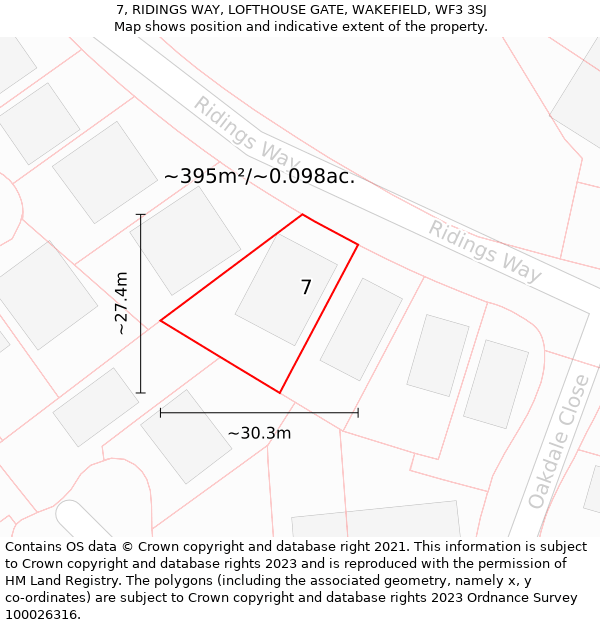 7, RIDINGS WAY, LOFTHOUSE GATE, WAKEFIELD, WF3 3SJ: Plot and title map