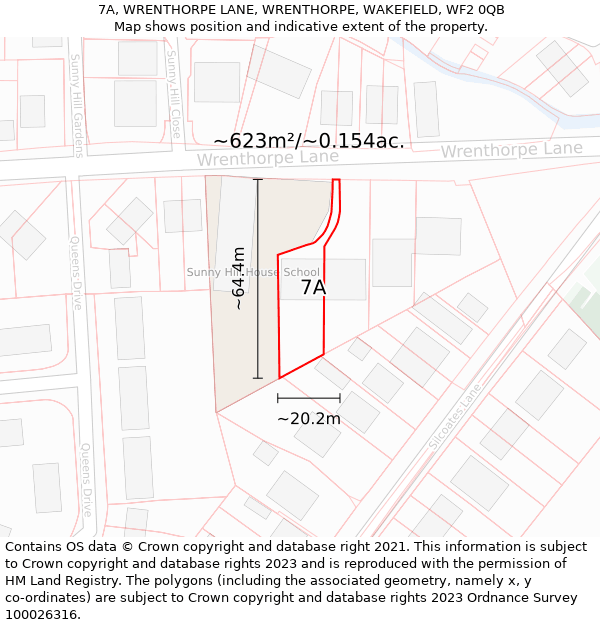 7A, WRENTHORPE LANE, WRENTHORPE, WAKEFIELD, WF2 0QB: Plot and title map