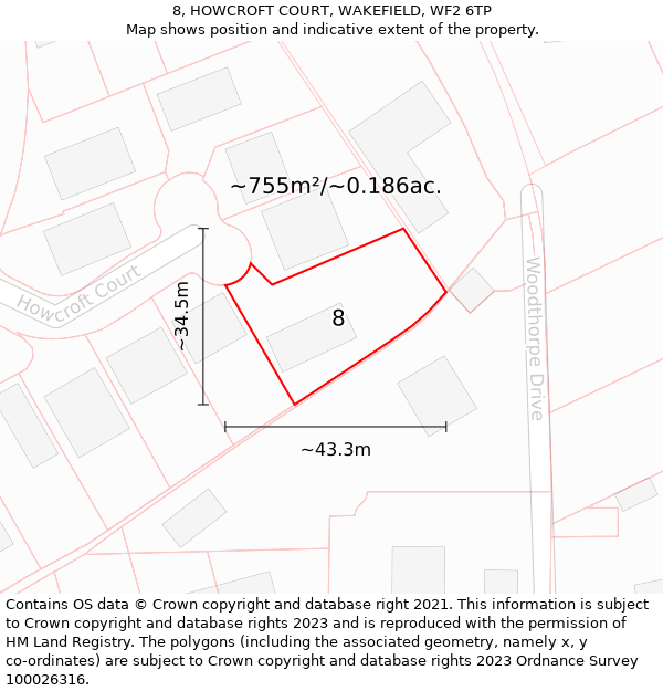 8, HOWCROFT COURT, WAKEFIELD, WF2 6TP: Plot and title map