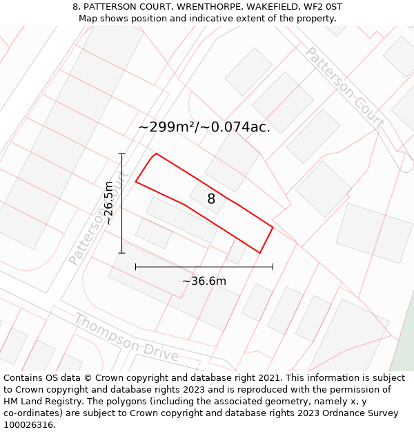 8, PATTERSON COURT, WRENTHORPE, WAKEFIELD, WF2 0ST: Plot and title map