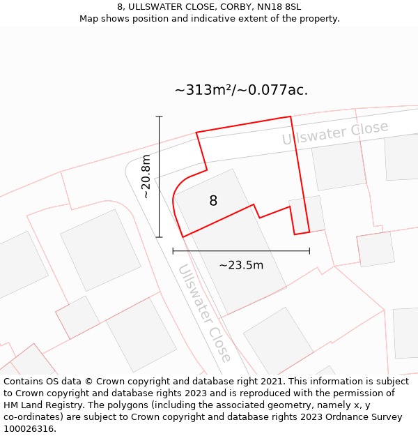 8, ULLSWATER CLOSE, CORBY, NN18 8SL: Plot and title map