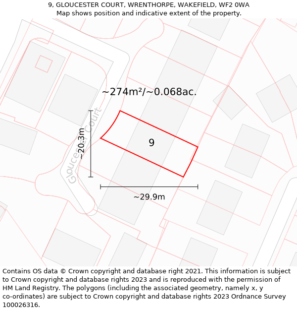 9, GLOUCESTER COURT, WRENTHORPE, WAKEFIELD, WF2 0WA: Plot and title map