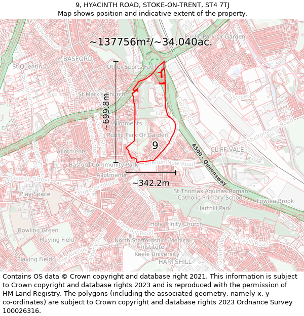 9, HYACINTH ROAD, STOKE-ON-TRENT, ST4 7TJ: Plot and title map