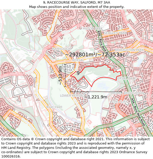 9, RACECOURSE WAY, SALFORD, M7 3AA: Plot and title map