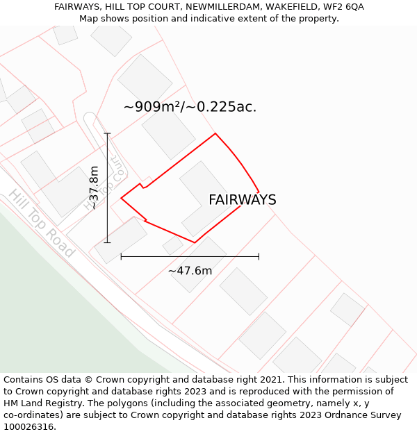 FAIRWAYS, HILL TOP COURT, NEWMILLERDAM, WAKEFIELD, WF2 6QA: Plot and title map