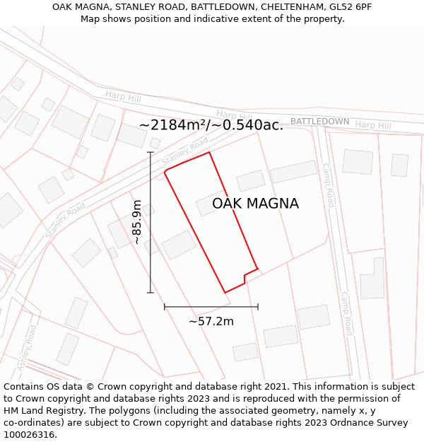 OAK MAGNA, STANLEY ROAD, BATTLEDOWN, CHELTENHAM, GL52 6PF: Plot and title map