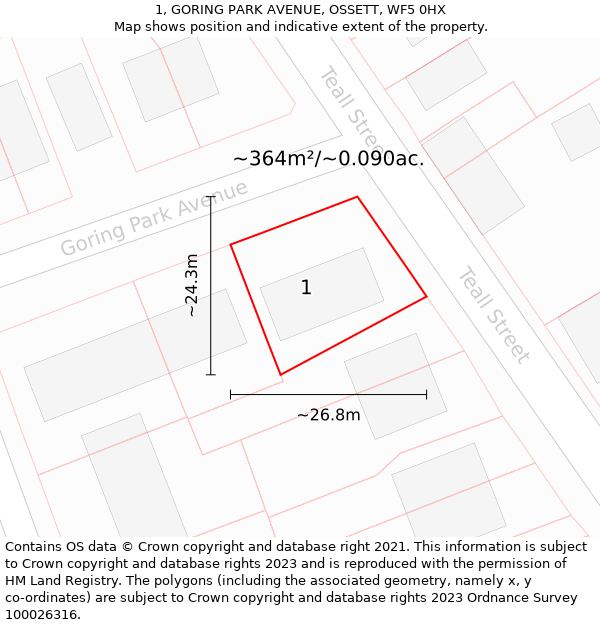 1, GORING PARK AVENUE, OSSETT, WF5 0HX: Plot and title map