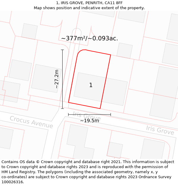 1, IRIS GROVE, PENRITH, CA11 8FF: Plot and title map