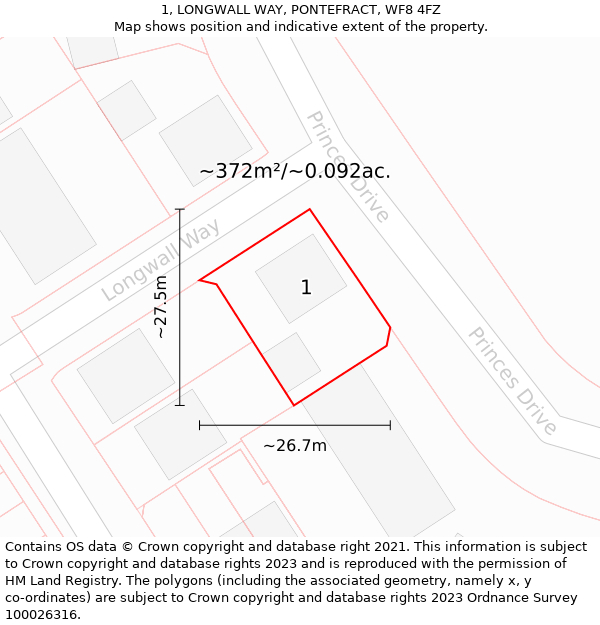 1, LONGWALL WAY, PONTEFRACT, WF8 4FZ: Plot and title map