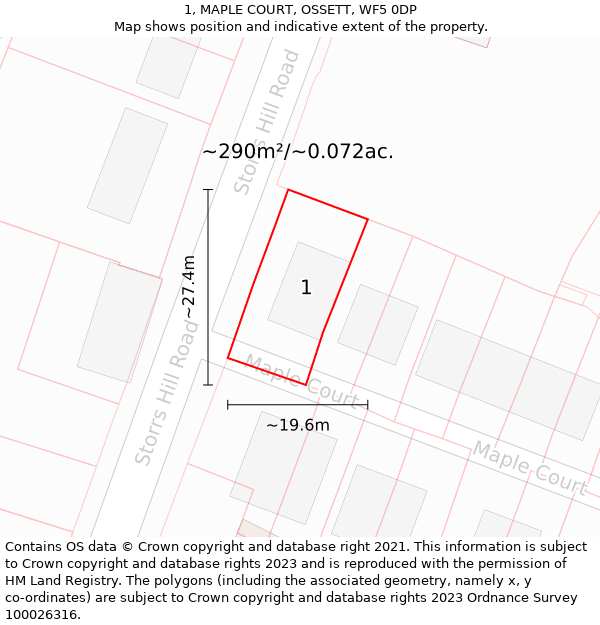 1, MAPLE COURT, OSSETT, WF5 0DP: Plot and title map