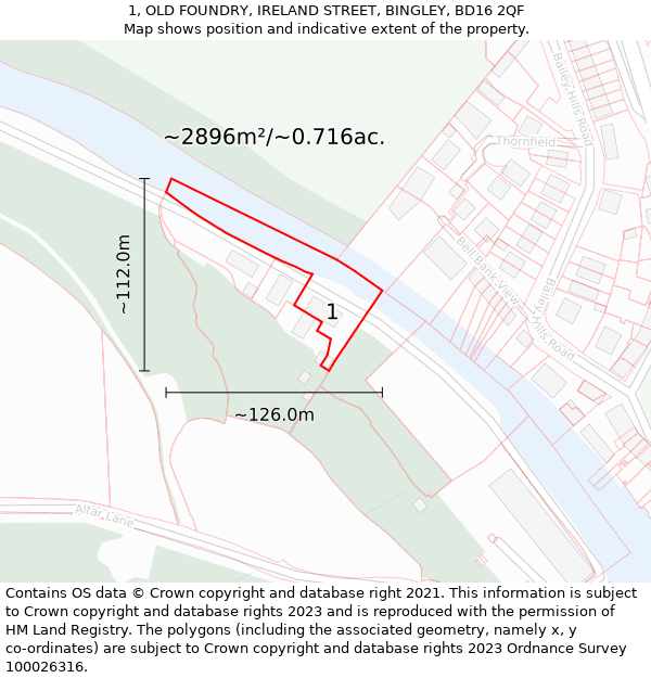 1, OLD FOUNDRY, IRELAND STREET, BINGLEY, BD16 2QF: Plot and title map