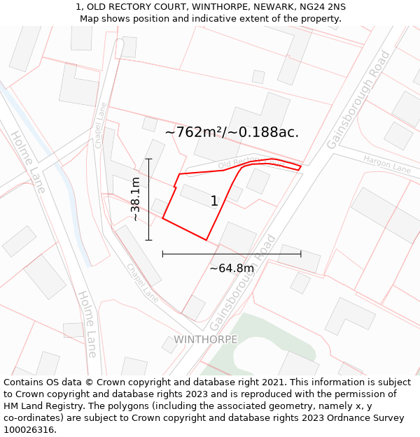 1, OLD RECTORY COURT, WINTHORPE, NEWARK, NG24 2NS: Plot and title map