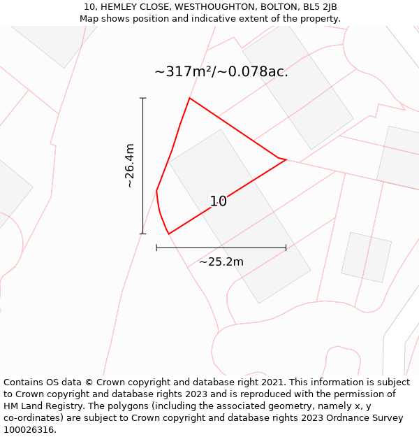 10, HEMLEY CLOSE, WESTHOUGHTON, BOLTON, BL5 2JB: Plot and title map
