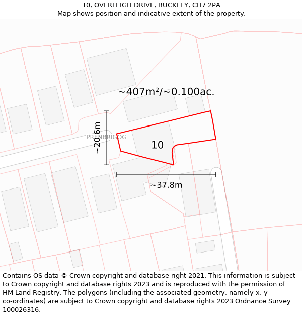 10, OVERLEIGH DRIVE, BUCKLEY, CH7 2PA: Plot and title map