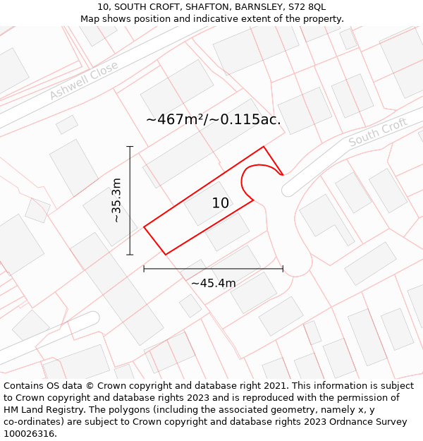 10, SOUTH CROFT, SHAFTON, BARNSLEY, S72 8QL: Plot and title map