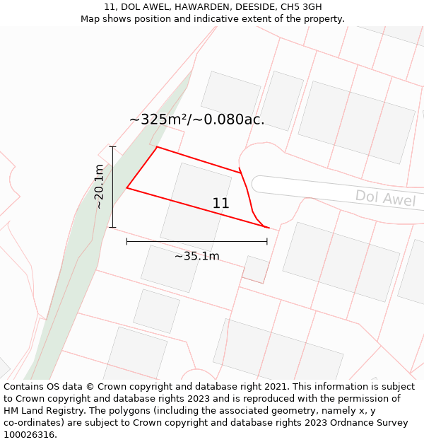 11, DOL AWEL, HAWARDEN, DEESIDE, CH5 3GH: Plot and title map