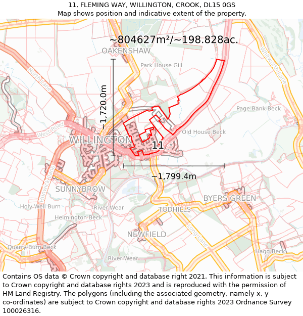 11, FLEMING WAY, WILLINGTON, CROOK, DL15 0GS: Plot and title map