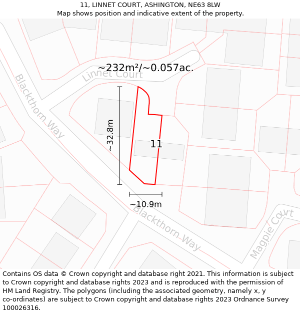 11, LINNET COURT, ASHINGTON, NE63 8LW: Plot and title map