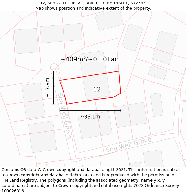 12, SPA WELL GROVE, BRIERLEY, BARNSLEY, S72 9LS: Plot and title map
