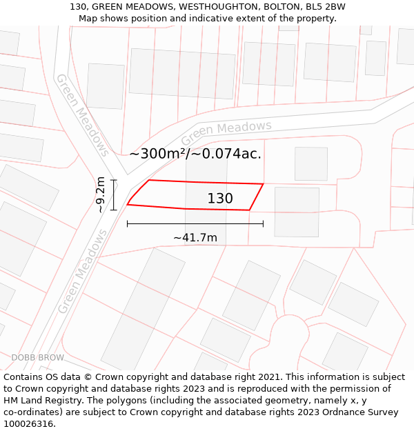 130, GREEN MEADOWS, WESTHOUGHTON, BOLTON, BL5 2BW: Plot and title map